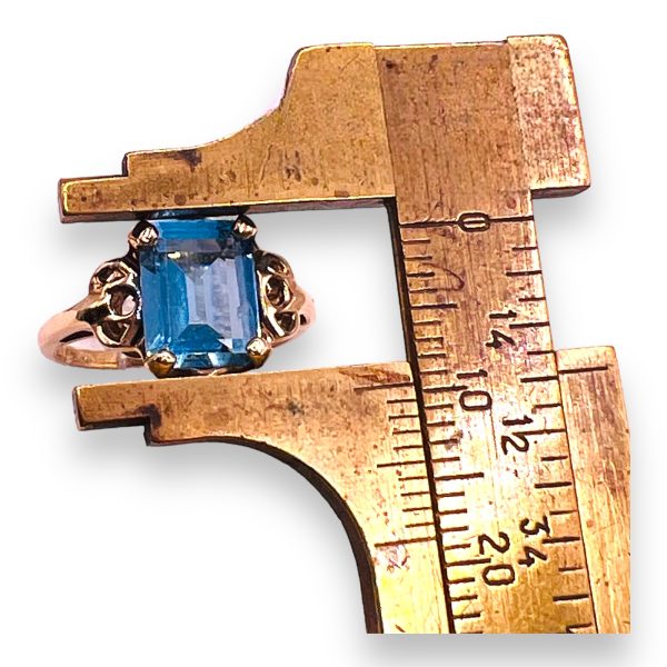 Square Blue Topaz Cocktail Ring 10k Gold, Size 4.5 - Image 3