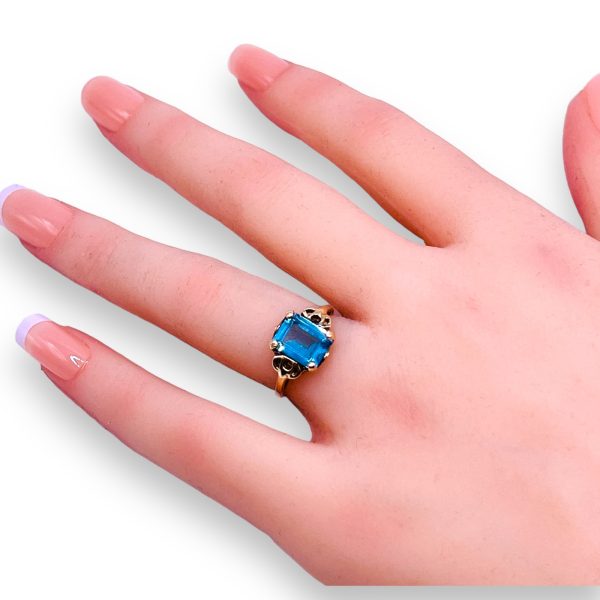 Square Blue Topaz Cocktail Ring 10k Gold, Size 4.5 - Image 4