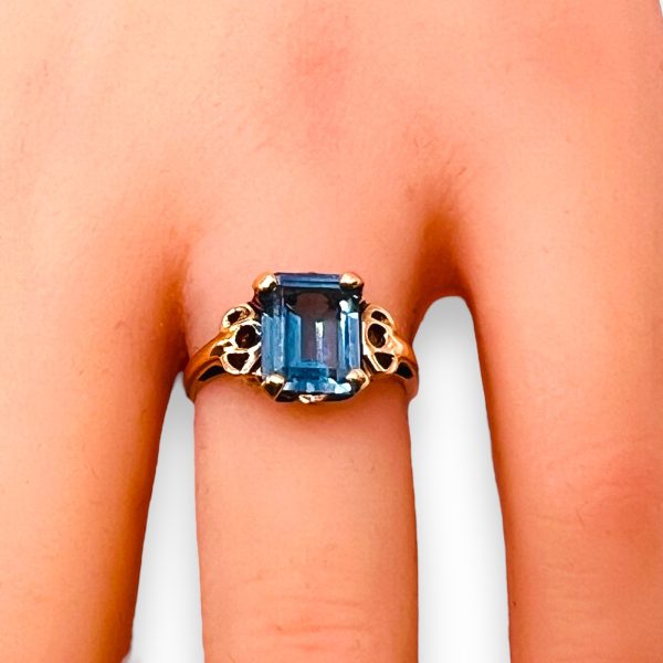 Square Blue Topaz Cocktail Ring 10k Gold, Size 4.5 - Image 12