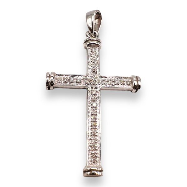 14k Solid White Gold Diamond Cross Pendant