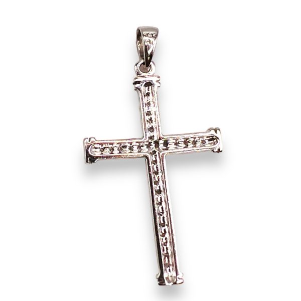 14k Solid White Gold Diamond Cross Pendant - Image 4