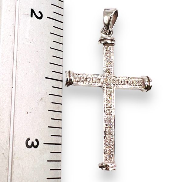 14k Solid White Gold Diamond Cross Pendant - Image 5