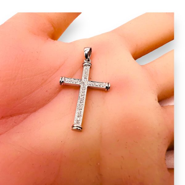 14k Solid White Gold Diamond Cross Pendant - Image 6