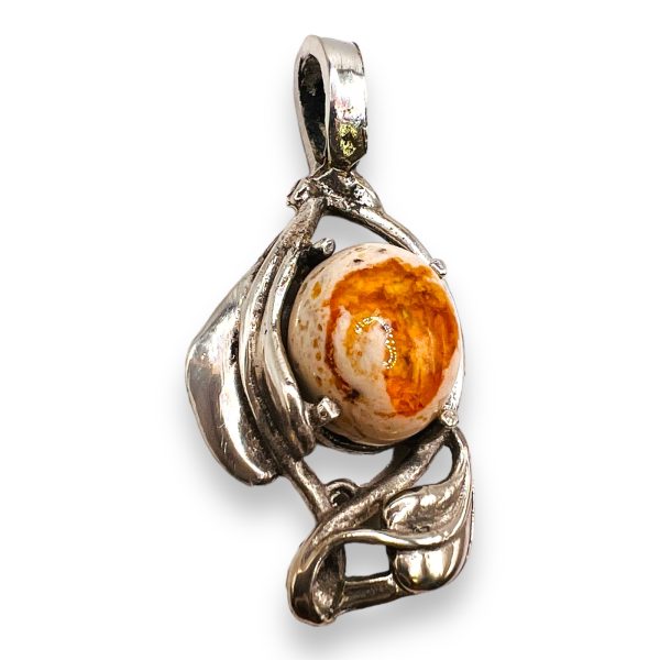 925 Sterling Silver Mexican Fire Opal Pendant