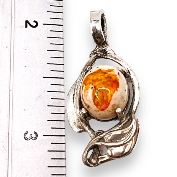 925 Sterling Silver Mexican Fire Opal Pendant - Image 4