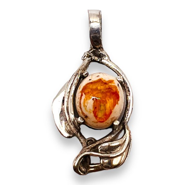 925 Sterling Silver Mexican Fire Opal Pendant - Image 8