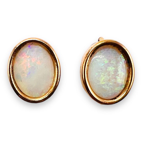 White Australian Opal Earrings 14k Yellow Gold - Image 2