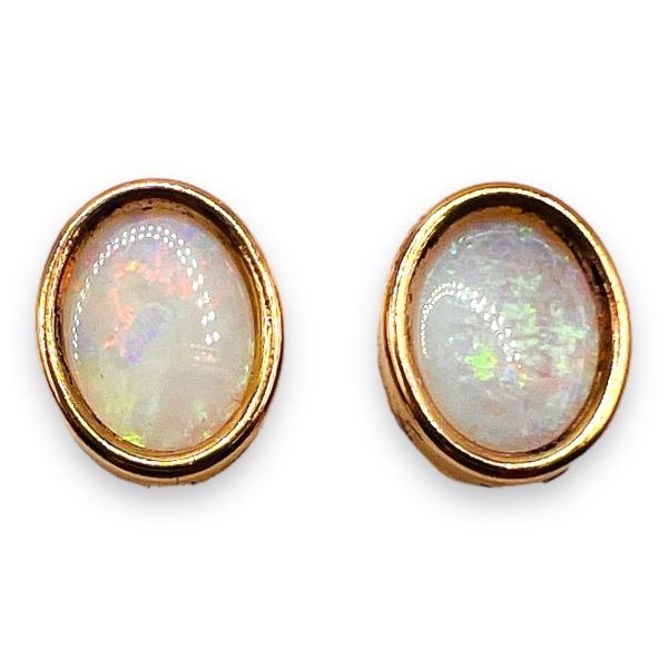 White Australian Opal Earrings 14k Yellow Gold - Image 3