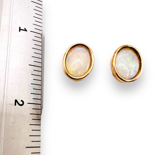 White Australian Opal Earrings 14k Yellow Gold - Image 5