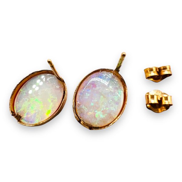 White Australian Opal Earrings 14k Yellow Gold - Image 6