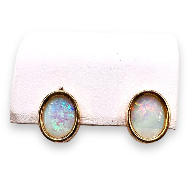 White Australian Opal Earrings 14k Yellow Gold - Image 8