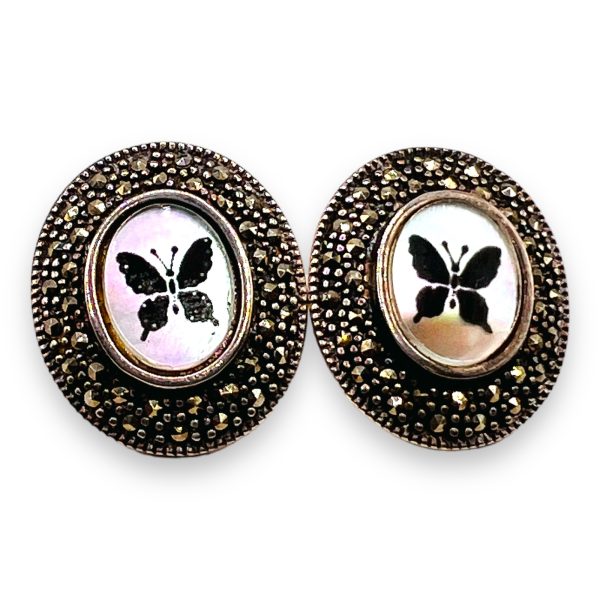 Marcasite Butterfly Earrings 925 Sterling Silver