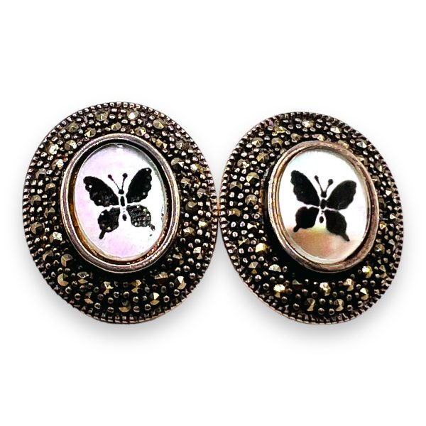 Marcasite Butterfly Earrings 925 Sterling Silver - Image 7