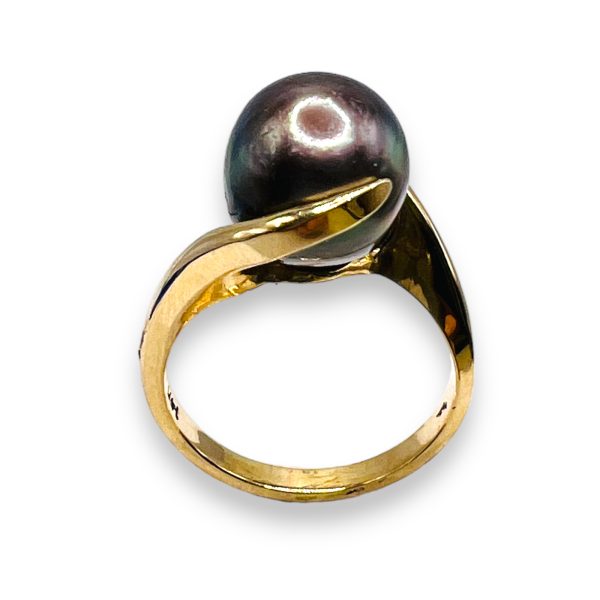 chocolate pearl ring, 14kgold, 9.5mm pearl