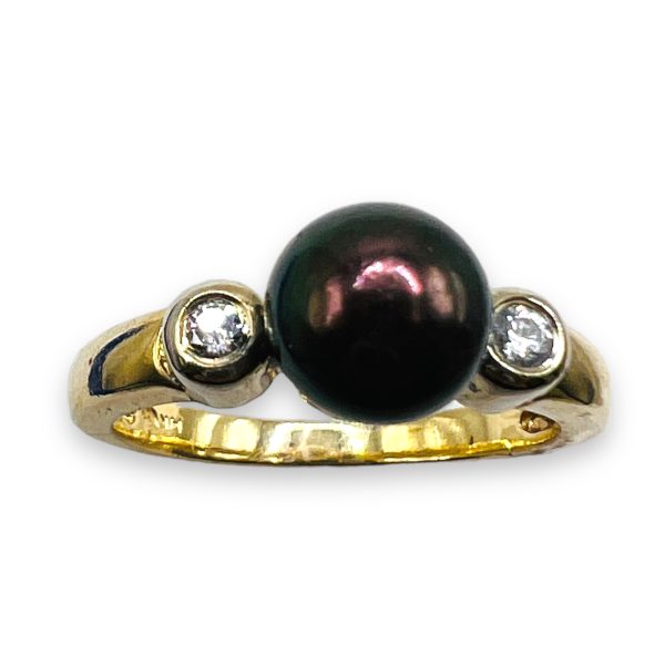 Black Pearl Diamond Ring, size 6.5  | Two-Tone 14k Gold - Image 5