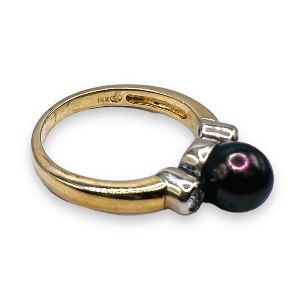 Black Pearl Diamond Ring, size 6.5  | Two-Tone 14k Gold - Image 2