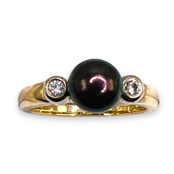 Black Pearl Diamond Ring, size 6.5  | Two-Tone 14k Gold - Image 3