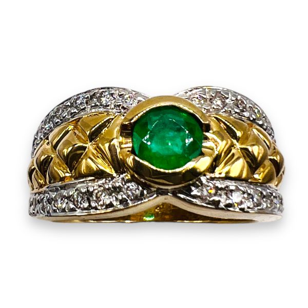 Emerald & Diamond Cocktail Ring, Size 7 | 14k Yellow Gold