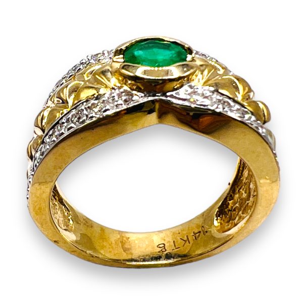 Emerald & Diamond Cocktail Ring, Size 7 | 14k Yellow Gold - Image 2