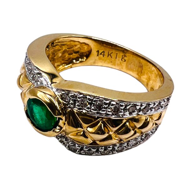 Emerald & Diamond Cocktail Ring, Size 7 | 14k Yellow Gold - Image 8