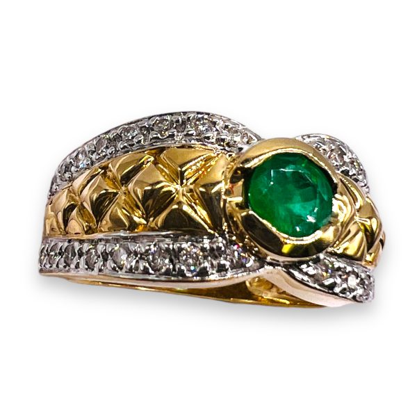 Emerald & Diamond Cocktail Ring, Size 7 | 14k Yellow Gold - Image 10