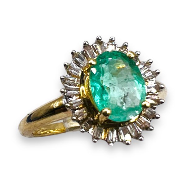 Emerald & Diamond Halo Cocktail Ring, Size 6 | 14k Gold - Image 4