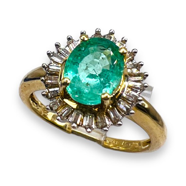 Emerald & Diamond Halo Cocktail Ring, Size 6 | 14k Gold