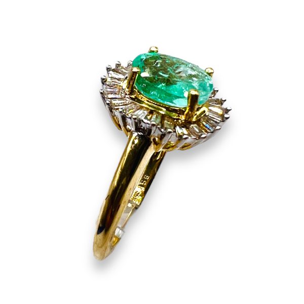 Emerald & Diamond Halo Cocktail Ring, Size 6 | 14k Gold - Image 2