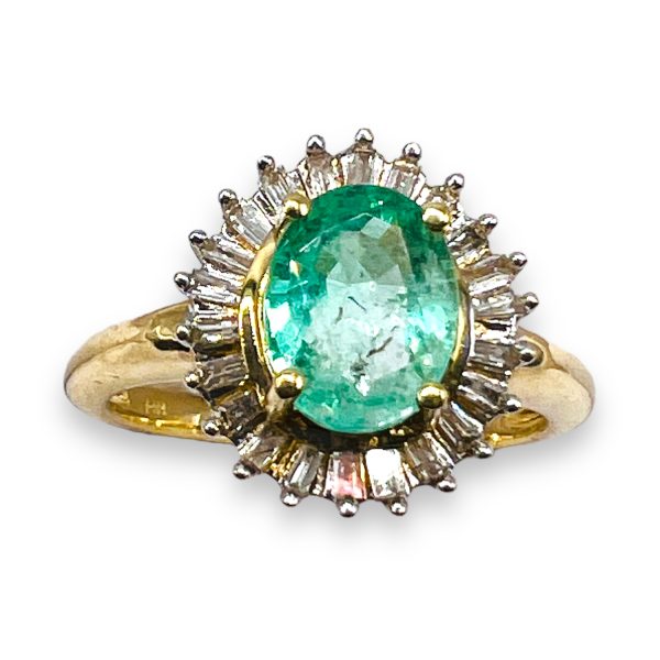 Emerald & Diamond Halo Cocktail Ring, Size 6 | 14k Gold - Image 8