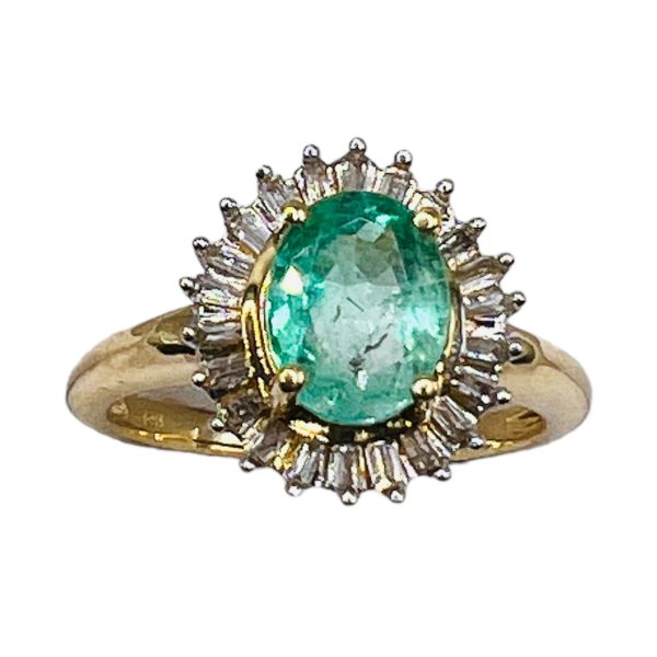 Emerald & Diamond Halo Cocktail Ring, Size 6 | 14k Gold - Image 11