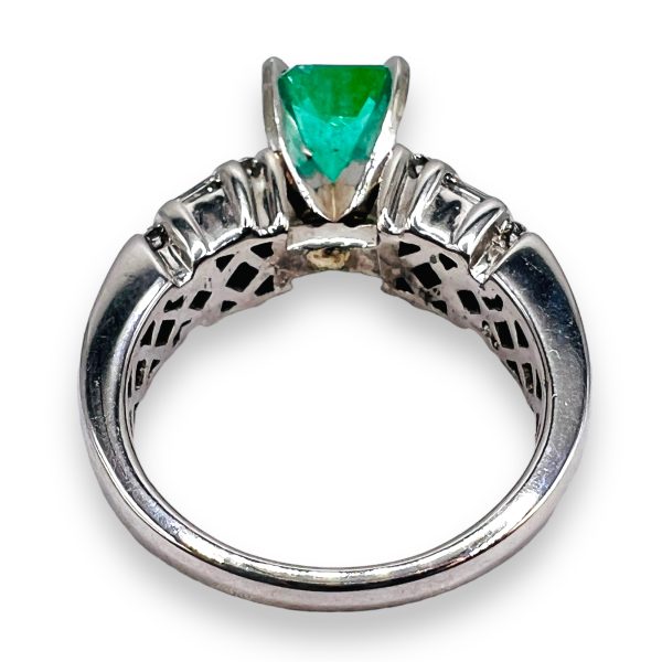 14k White Gold Emerald Diamond Accent Ring, size 7.25 - Image 5