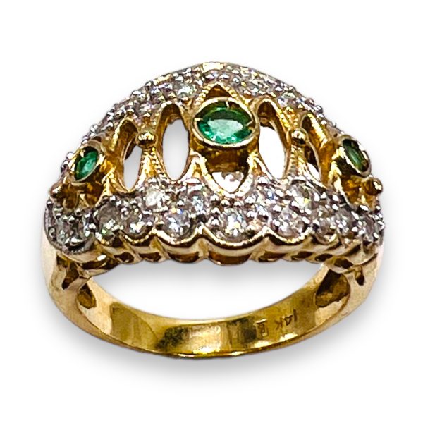 14k Yellow Gold Emerald Diamond Cluster Ring, size 6.75 - Image 4