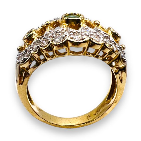 14k Yellow Gold Emerald Diamond Cluster Ring, size 6.75 - Image 2