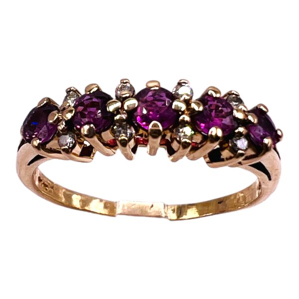 14k Yellow Gold Ruby & Diamonds Band Ring 8.5 | Pre-owned