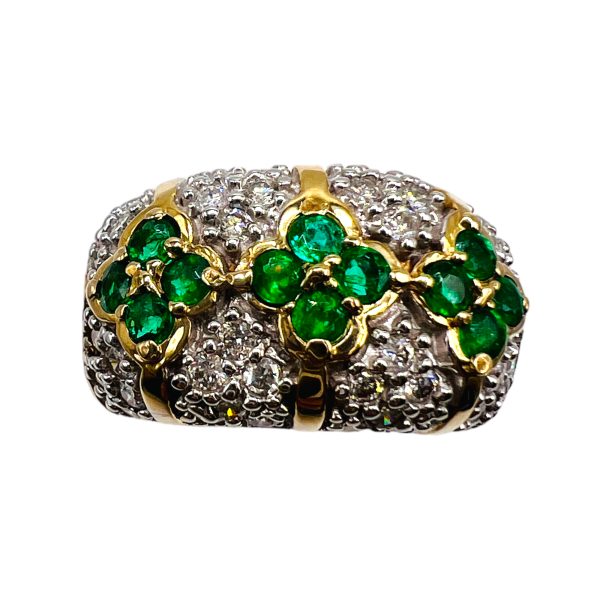 Emerald & Diamond Dome Cocktail Ring Size 7 | 14k Yellow - Image 2