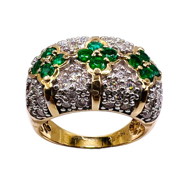 Emerald & Diamond Dome Cocktail Ring Size 7 | 14k Yellow