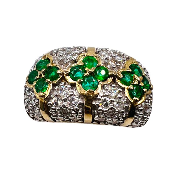 Emerald & Diamond Dome Cocktail Ring Size 7 | 14k Yellow - Image 3