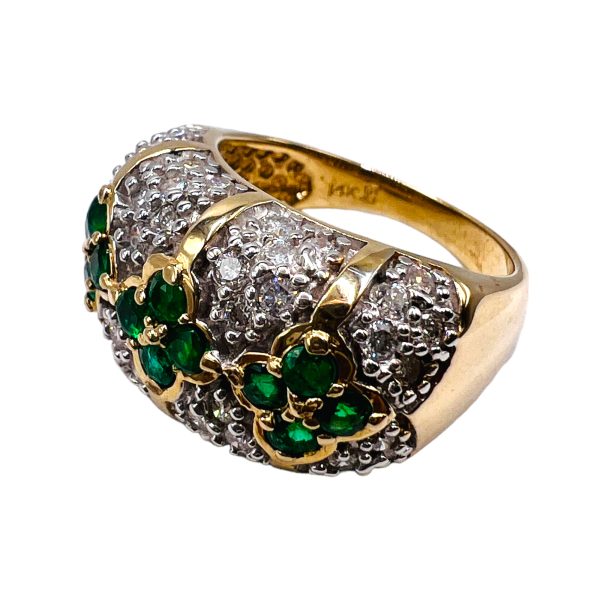 Emerald & Diamond Dome Cocktail Ring Size 7 | 14k Yellow - Image 9