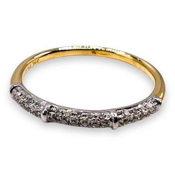 14k Yellow Gold Two-Tone Pave Diamond Band Ring, size 7