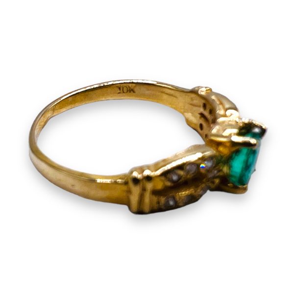 Green Emerald & Diamond Pinky Ring 10k Gold Size 3.75 - Image 7