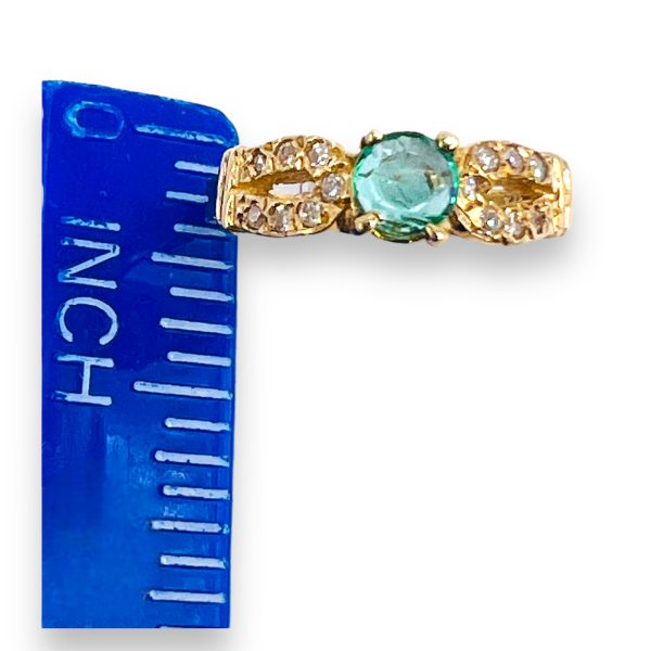 Green Emerald & Diamond Pinky Ring 10k Gold Size 3.75 - Image 2