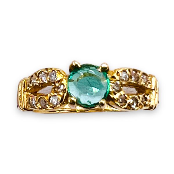 Green Emerald & Diamond Pinky Ring 10k Gold Size 3.75