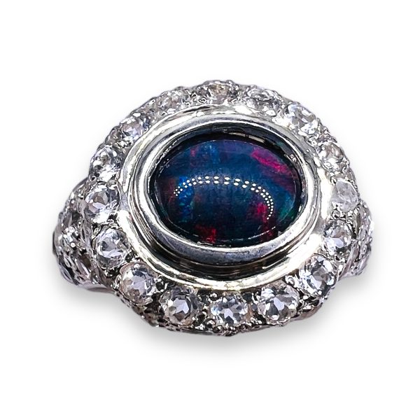 Black Opal Cubic Zirconia High Dome Ring Size 10 | Silver