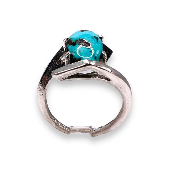 Persian Turquoise Claw Prong Ring, size 5.5 | Silver - Image 5