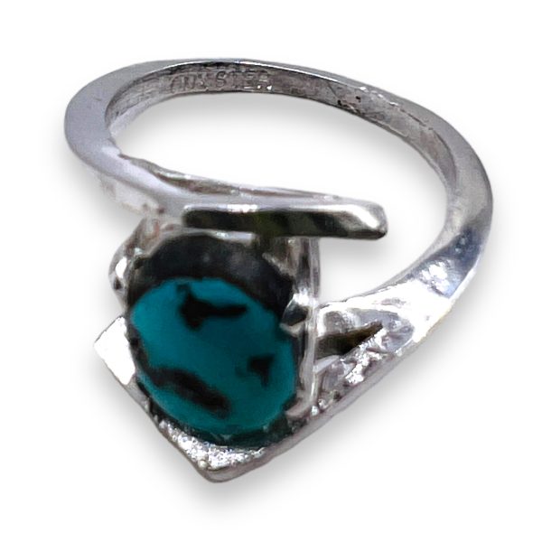 Persian Turquoise Claw Prong Ring, size 5.5 | Silver - Image 4