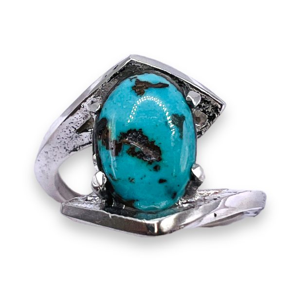 Persian Turquoise Claw Prong Ring, size 5.5 | Silver