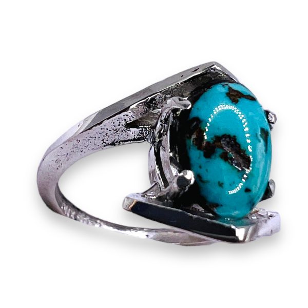 Persian Turquoise Claw Prong Ring, size 5.5 | Silver - Image 2