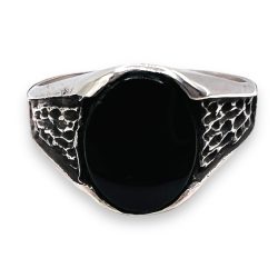 Oval black onyx ring for men, 925 sterling silver