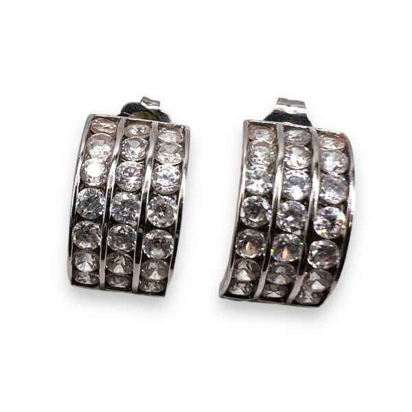 14k White Gold Cubic Zirconia 3 Row Channel Set Earrings