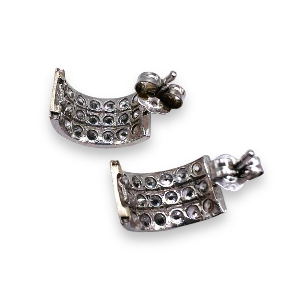 14k White Gold Cubic Zirconia 3 Row Channel Set Earrings - Image 2